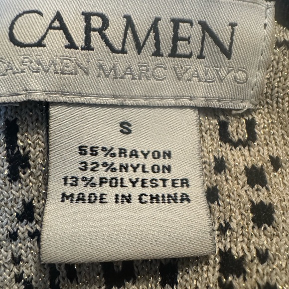 Carmen Marc Valvo Stretchy Sheath Dress 3/4 Sleeve Metallic Geometric Design, S - Picture 7 of 8